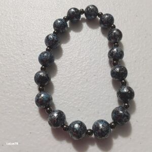 Blue and Black Beaded Stretch Bracelet